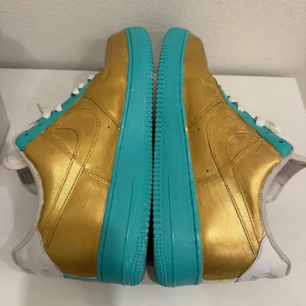 Nike Air Force 1 Low Custom Gold Teal Painted Leather Men’s 10.5